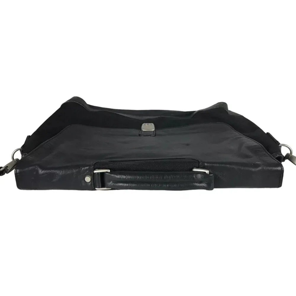 Samsonite Unisex Black Leather Pockets Dividers‎ Detachable Strap Laptop Bag